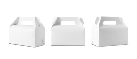 conjunto de maqueta de caja de comida blanca aislada sobre fondo blanco con trazado de recorte foto