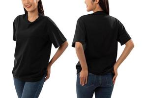 Young woman in black oversize T shirt mockup isolated on white background with clipping path photo