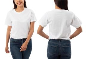 Young woman in white T shirt mockup isolated on white background with clipping path photo