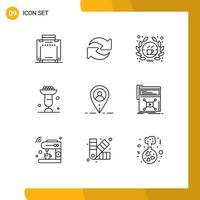 9 User Interface Outline Pack of modern Signs and Symbols of map stand coffee cupsakes cooking Editable Vector Design Elements