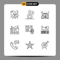 Set of 9 Vector Outlines on Grid for server database schedule radio marketing Editable Vector Design Elements