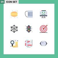 Pack of 9 Modern Flat Colors Signs and Symbols for Web Print Media such as server rood computer machine language Editable Vector Design Elements