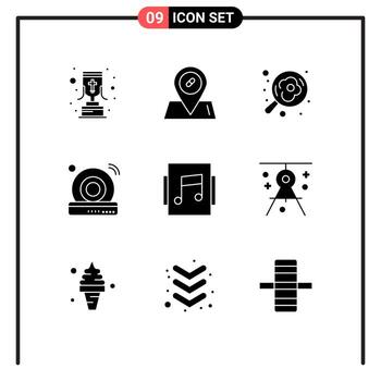 9 Universal Solid Glyphs Set for Web and Mobile Applications showcase album cooking internet dvd Editable Vector Design Elements