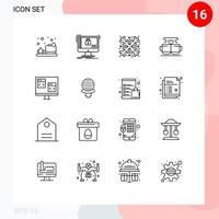 Pack of 16 creative Outlines of app heart christmas love cup Editable Vector Design Elements