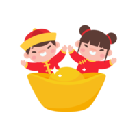 Chinese kinderen dragen rode nationale kostuums om Chinees Nieuwjaar te vieren. png
