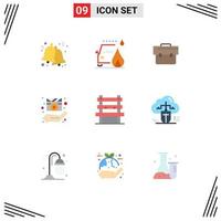 User Interface Pack of 9 Basic Flat Colors of chair media player bag hands director Editable Vector Design Elements