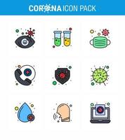 Coronavirus Prevention Set Icons 9 Filled Line Flat Color icon such as shield protection face survice doctor on call viral coronavirus 2019nov disease Vector Design Elements