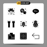 9 Black Icon Pack Glyph Symbols Signs for Responsive designs on white background 9 Icons Set Creative Black Icon vector background