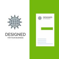 Global Business Develop Development Gear Work World Grey Logo Design and Business Card Template vector