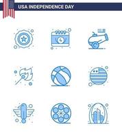 Blue Pack of 9 USA Independence Day Symbols of american football cannon outdoor fire Editable USA Day Vector Design Elements