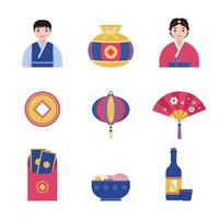 conjunto de iconos de año nuevo coreano vector