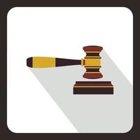 Judge gavel icon, flat style vector