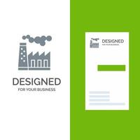 Factory Pollution Production Smoke Grey Logo Design and Business Card Template vector