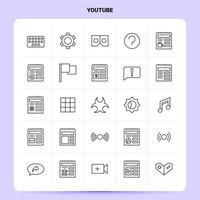 esquema 25 conjunto de iconos de youtube diseño de estilo de línea vectorial conjunto de iconos negros paquete de pictogramas lineales diseño de ideas de negocios web y móvil ilustración vectorial vector