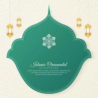 Islamic Arabic Green and White Background with Geometric pattern and Beautiful Ornament with Lanterns vector