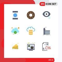 conjunto moderno de 9 pictogramas de colores planos de alojamiento de elementos de diseño de vectores editables en la nube en línea de copia de seguridad