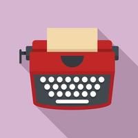 Red retro typewriter icon, flat style vector