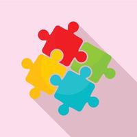 Teamwork solution puzzle icon, flat style vector