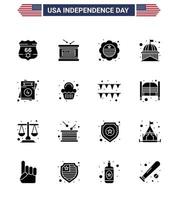Set of 16 USA Day Icons American Symbols Independence Day Signs for invitation usa country landmark building Editable USA Day Vector Design Elements