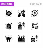 Coronavirus Prevention Set Icons 9 Solid Glyph Black icon such as stay home prevent pneumonia hygiene virus viral coronavirus 2019nov disease Vector Design Elements
