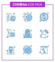 9 Blue Coronavirus disease and prevention vector icon quarantine building bacteria capsule pills viral coronavirus 2019nov disease Vector Design Elements