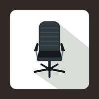 Black leather office chair icon, flat style vector