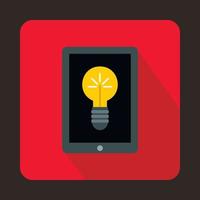 Light bulb on tablet pc computer screen icon vector