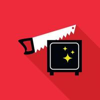 Magician sawing box icon, flat style vector