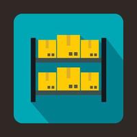 Shelves with cardboard boxes icon, flat style vector