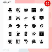 Pack of 25 Modern Solid Glyphs Signs and Symbols for Web Print Media such as sign circle clock section golden Editable Vector Design Elements