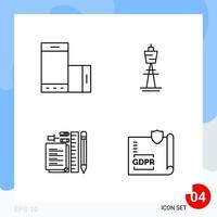 Modern Pack of 4 Icons Line Outline Symbols isolated on White Backgound for Website designing Creative Black Icon vector background