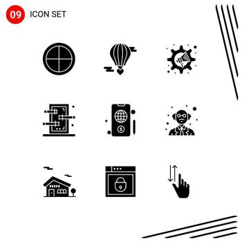 Set of 9 Modern UI Icons Symbols Signs for globe show marketing piercings box Editable Vector Design Elements