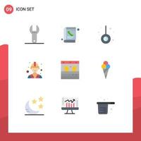 Mobile Interface Flat Color Set of 9 Pictograms of ice cream train pendulum garage worker Editable Vector Design Elements