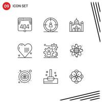 User Interface Pack of 9 Basic Outlines of production human dhaka love heart Editable Vector Design Elements