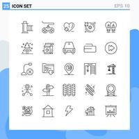 Group of 25 Modern Lines Set for bulb infected joystick hard disk heart care Editable Vector Design Elements