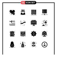 Modern Set of 16 Solid Glyphs Pictograph of intersect printing interior modeling network Editable Vector Design Elements