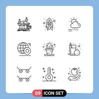 Set of 9 Vector Outlines on Grid for pin earth seo globe season Editable Vector Design Elements