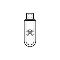 Infected USB flash drive icon, outline style vector