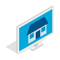 House on laptop screen icon, isometric 3d style vector