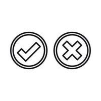 Tick and cross circle shape icon, outline style vector