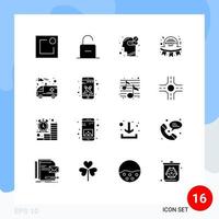 Editable Vector Line Pack of 16 Simple Solid Glyphs of ambulance women human mind mothers day Editable Vector Design Elements