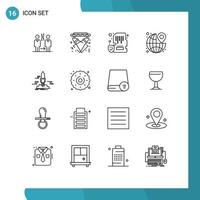 Pack of 16 Modern Outlines Signs and Symbols for Web Print Media such as pin around electricity mobile lock Editable Vector Design Elements