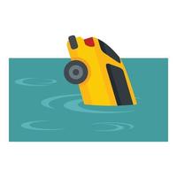 icono de inundación de coche amarillo, estilo plano vector