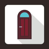 Brown arched wooden door with glass icon vector