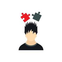 Man with puzzles over his head icon, flat style vector