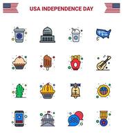 4th July USA Happy Independence Day Icon Symbols Group of 16 Modern Flat Filled Lines of muffin cake cola usa states Editable USA Day Vector Design Elements