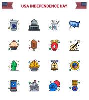 4 de julio estados unidos feliz día de la independencia icono símbolos grupo de 16 líneas planas modernas llenas de muffin cake cola estados unidos elementos de diseño vectorial del día de estados unidos editables vector