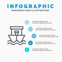 icono de línea de verano de barco de playa de barco con fondo de infografía de presentación de 5 pasos vector