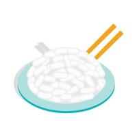 Rice in plate icon, isometric 3d style vector