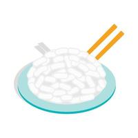 Rice in plate icon, isometric 3d style vector